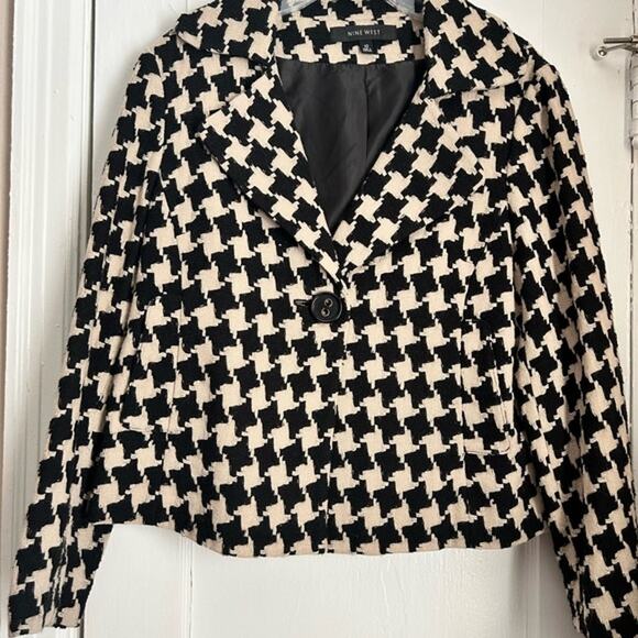 SUMMER SALE | Nine West Black & Tan Houndstooth Blazer - Size 10 - Picture 2 of 12